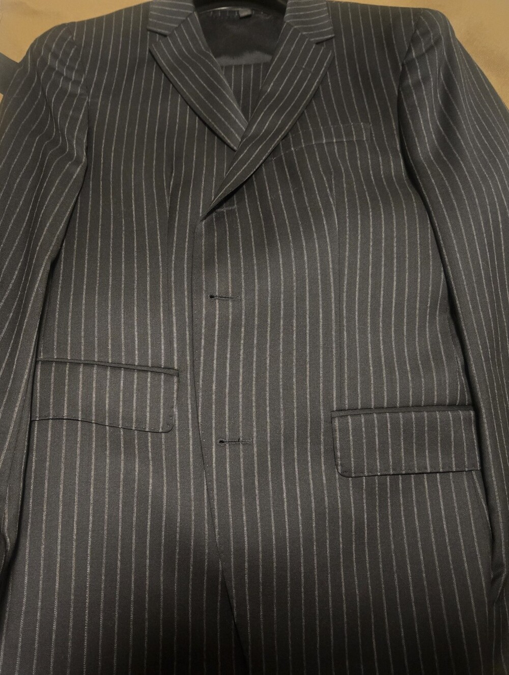 BOSS Hugo Boss Black Pinstripe Slim Fit Suit 38R Italian Fabric Harry Rosen